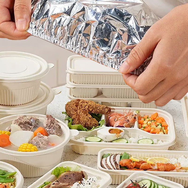 🥡🍲 Aluminum Foil Heat-Retaining Cover – Locks heat for hours, microwave safe. Reusable, eco-friendly. Keep every meal hot! ♻️✨