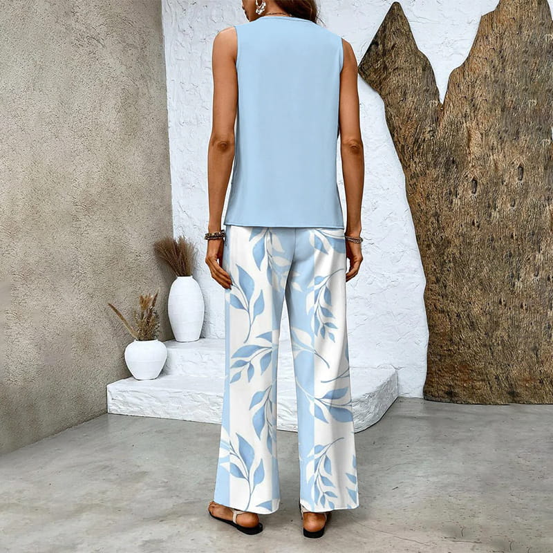 đș Womenâs Trendy Print 2-Piece Outfit â Sleeveless Top & Pants Combo!"