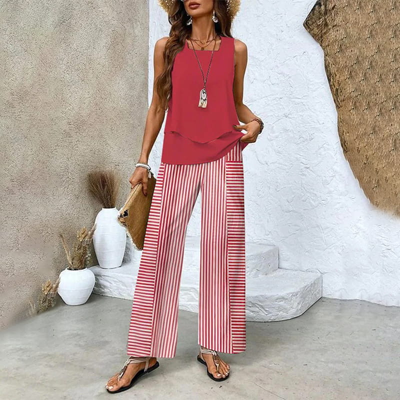 đș Womenâs Trendy Print 2-Piece Outfit â Sleeveless Top & Pants Combo!"