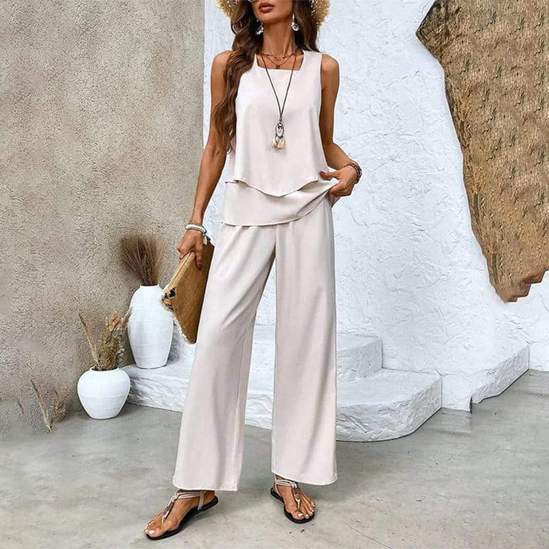 đș Womenâs Trendy Print 2-Piece Outfit â Sleeveless Top & Pants Combo!"