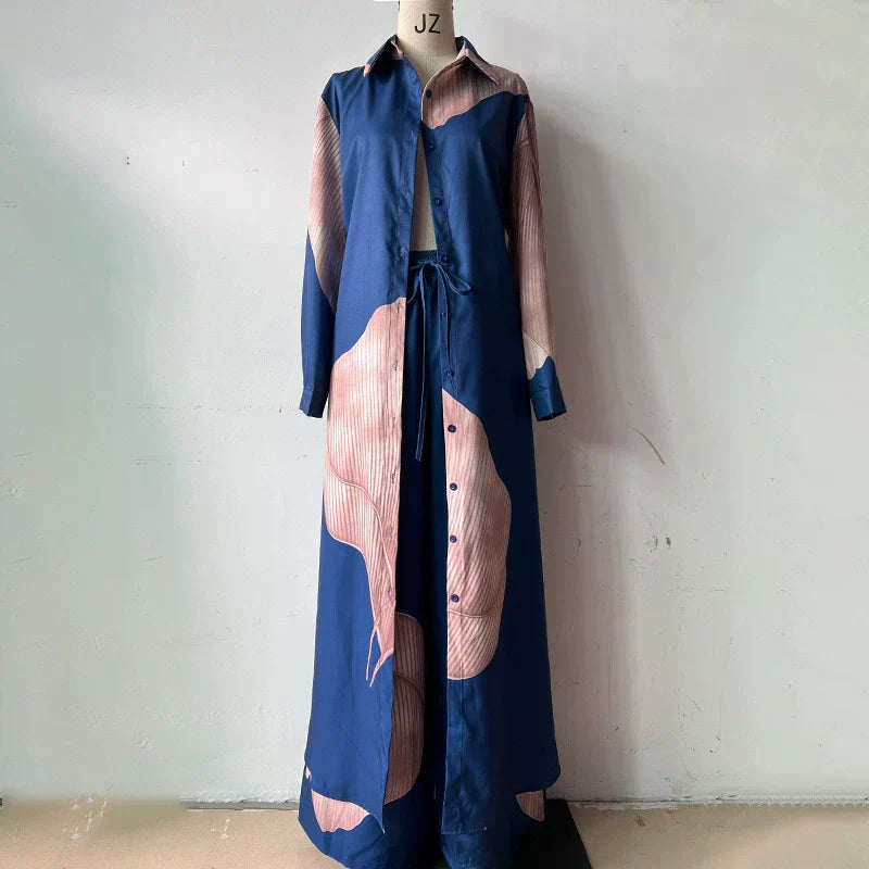 Full Button Down Long Shirt & Drawstring Pants Set