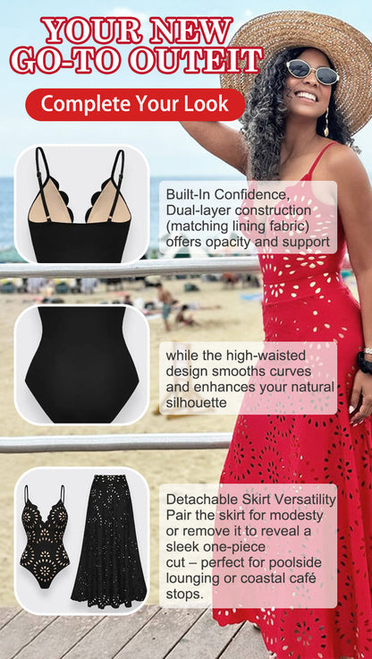 🔥Summer Cool Deal  👙Women’s Sexy One Piece Swimsuit with Matching Swim Long Skirt💕