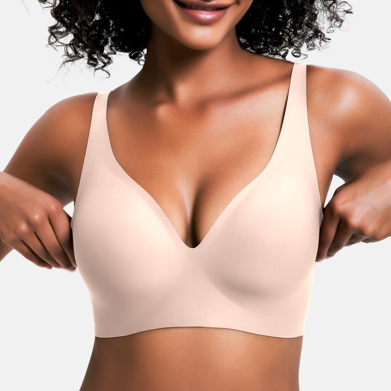 💜Jelly Wireless Womens Comfortable Wireless Bras Push Up Bralettes Seamless Tshirts Bras Deep V Everyday Bras