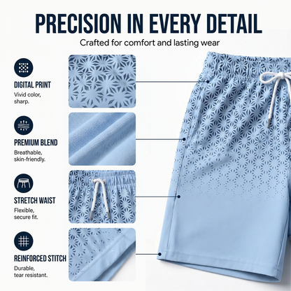 👕 Men's Geometric Print Collared Top & Shorts Set – Modern Pattern & Breathable Coordinated Look 🔷