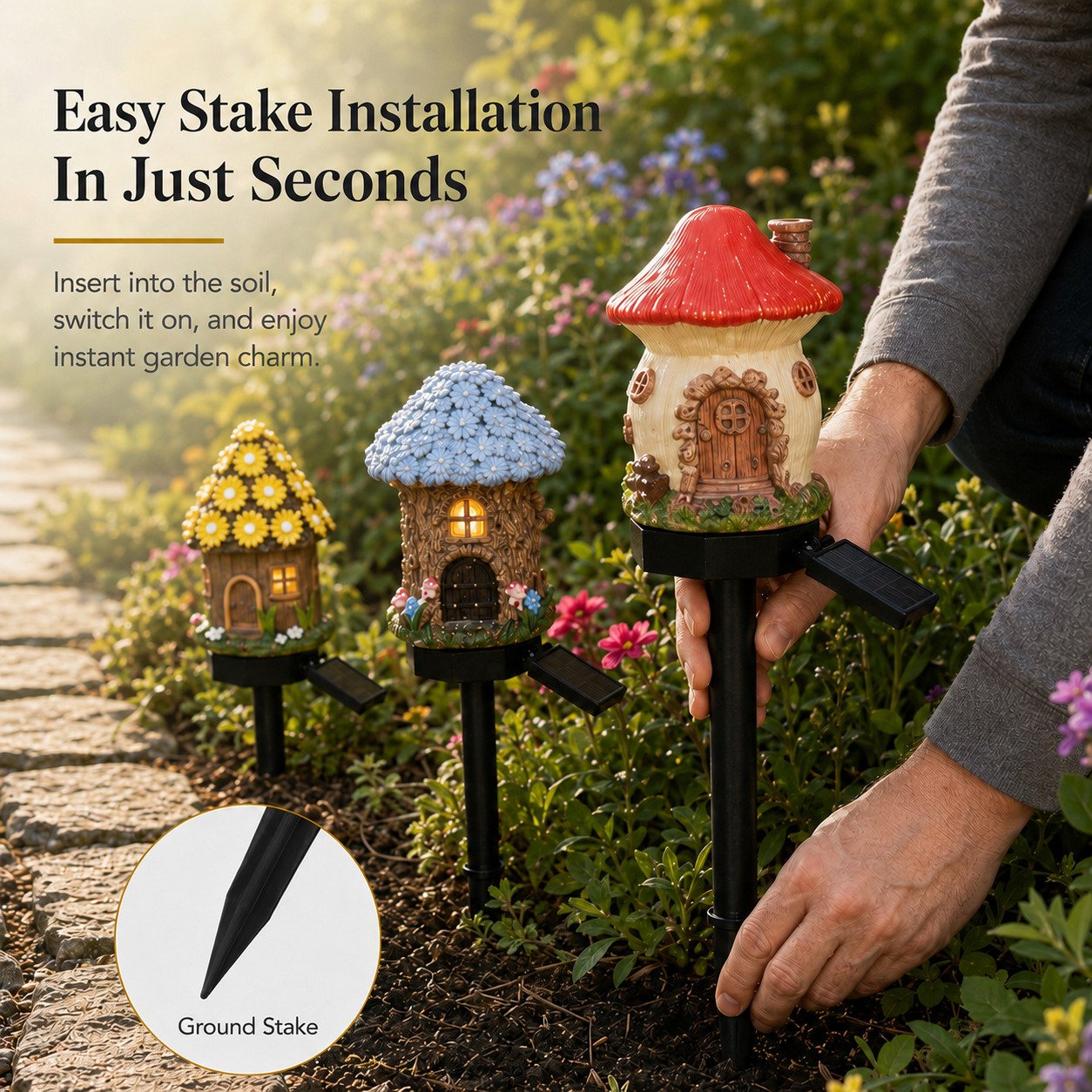 🌙🏡Solar Fairy-Tale Mushroom Cottage Garden Light