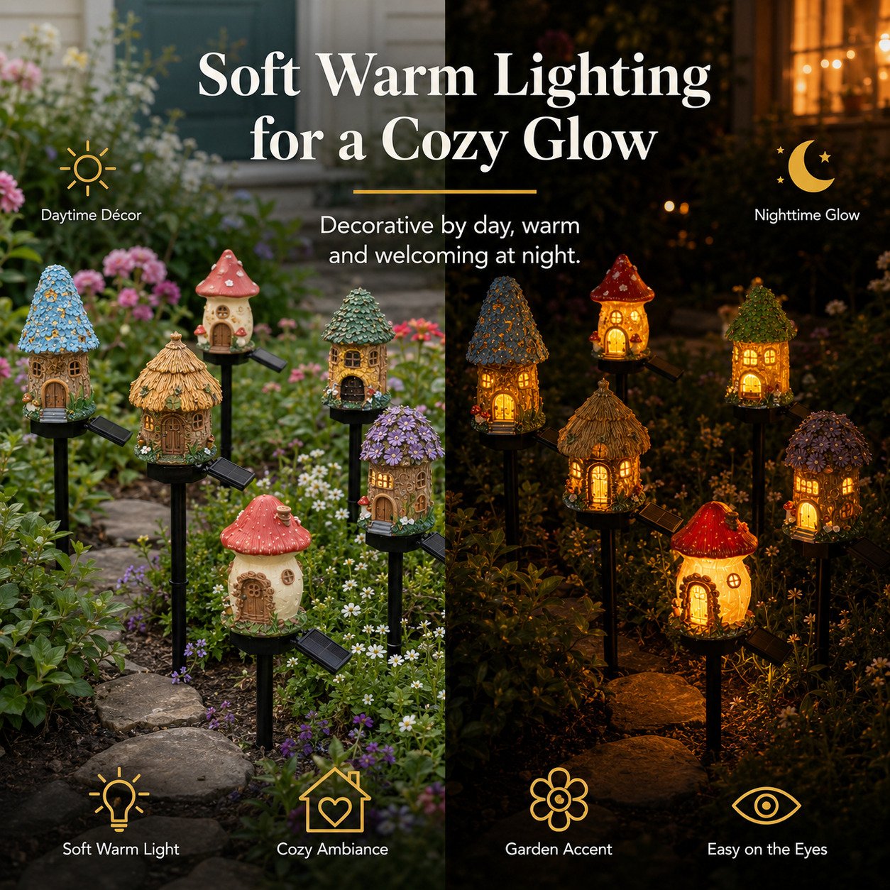 🌙🏡Solar Fairy-Tale Mushroom Cottage Garden Light