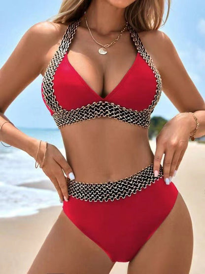 🔥Sexy V-neck Women's Holiday Swimsuit With Wavy Pattern