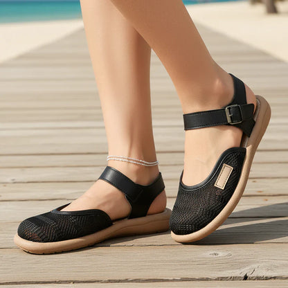 Breathable Mesh Flat Sandals with Ankle Strap