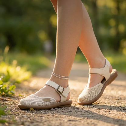 Breathable Mesh Flat Sandals with Ankle Strap
