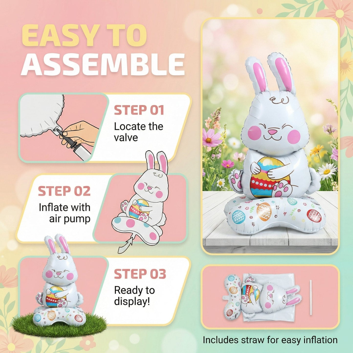 🎁Easter Early Bird Sale🐰Giant 3D Standing Bunny Balloon Self-Supporting Festive Cheer