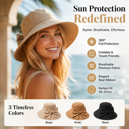 Women's Bowknot Wide Brim Sun Protective Hat