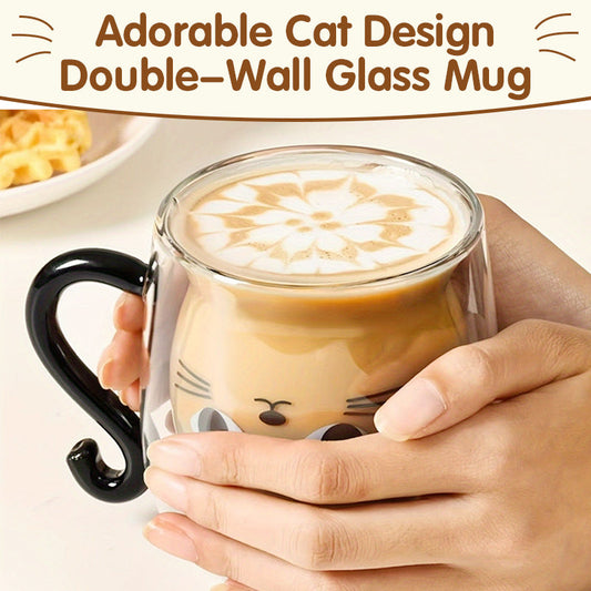 Adorable Cat Design Double-Wall Glass Mug