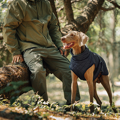 Outdoor Reflective Dog Jacket - Windproof Warm Coat with Secure Leash Opening (Red/Navy)