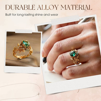 ✨💖Green Synthetic Crystal Ring with Intricate Leaf💍