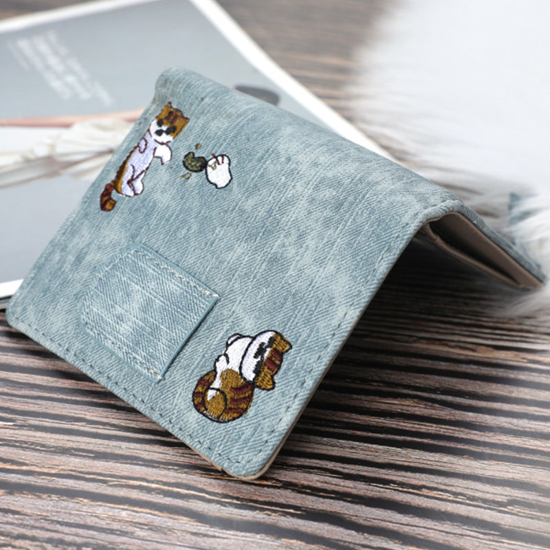 Women's Bi-Fold Wallet with Cat Embroidery