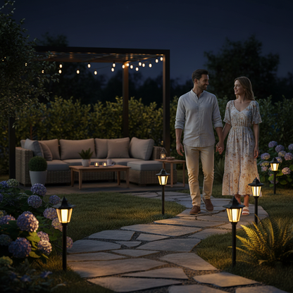 Vintage Solar-Powered Hexagonal Garden Lights
