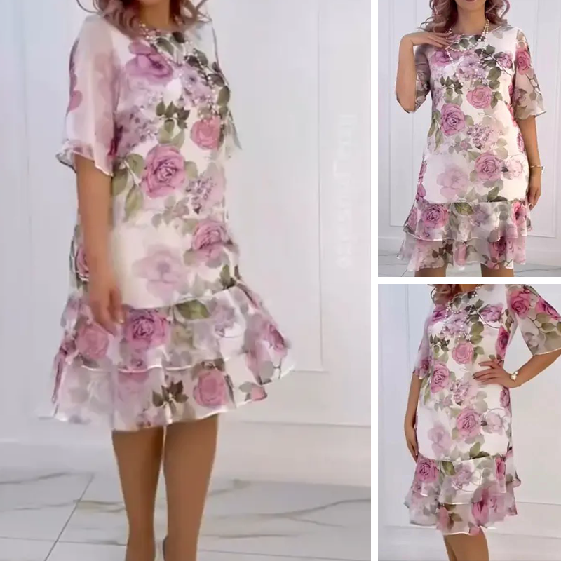 Pink Rose Layered Ruffle Dress