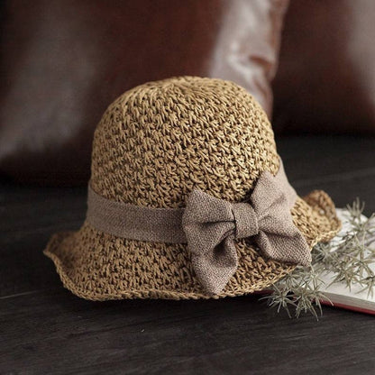 Straw Hat with Retro Bow – Foldable & Breathable for Summer
