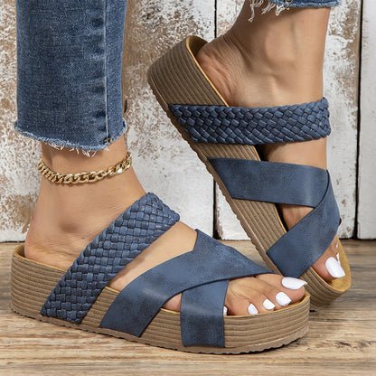 👡 Women's Criss-Cross Woven Strap Wedge Sandals – Comfortable, Stylish & Perfect for Summer Days ☀️
