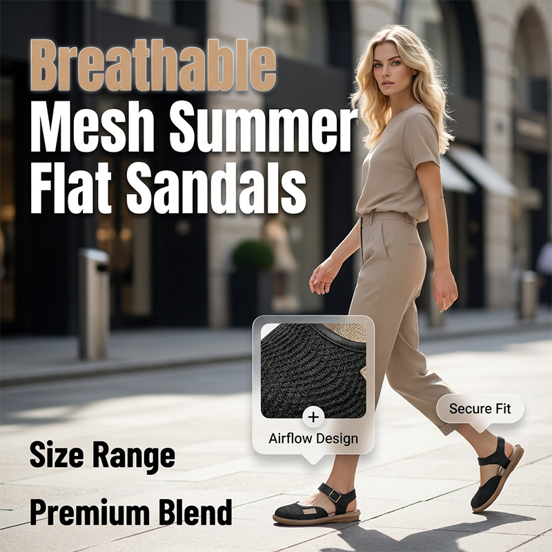 Breathable Mesh Flat Sandals with Ankle Strap