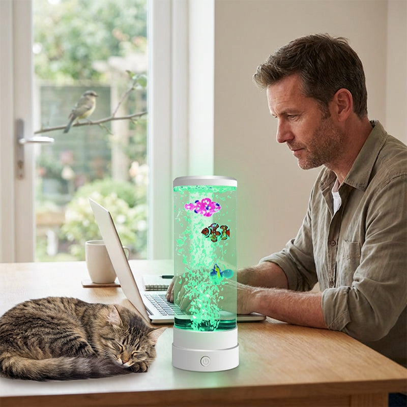 🐟💧 LED Fish Aquarium Bubble Lamp – 7-Color LED & Remote Control – USB/Battery Powered & Zen Ambience 🏠