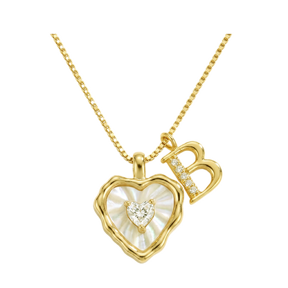 Heart Shaped Letters Micro Pave Chain Necklace – Initial Pendant, Titanium Steel, Adjustable ✨