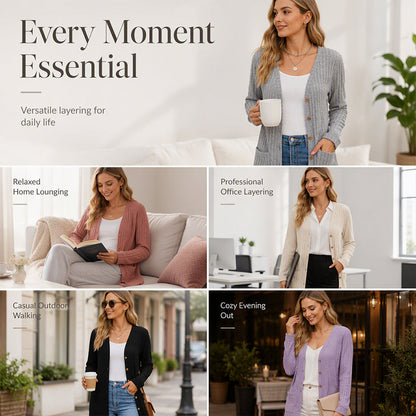 🧥Seasonal Style - V-Neck Cardigan with Relaxed Mid-Length – Soft Drape & Easy Pairing for Any Occasion