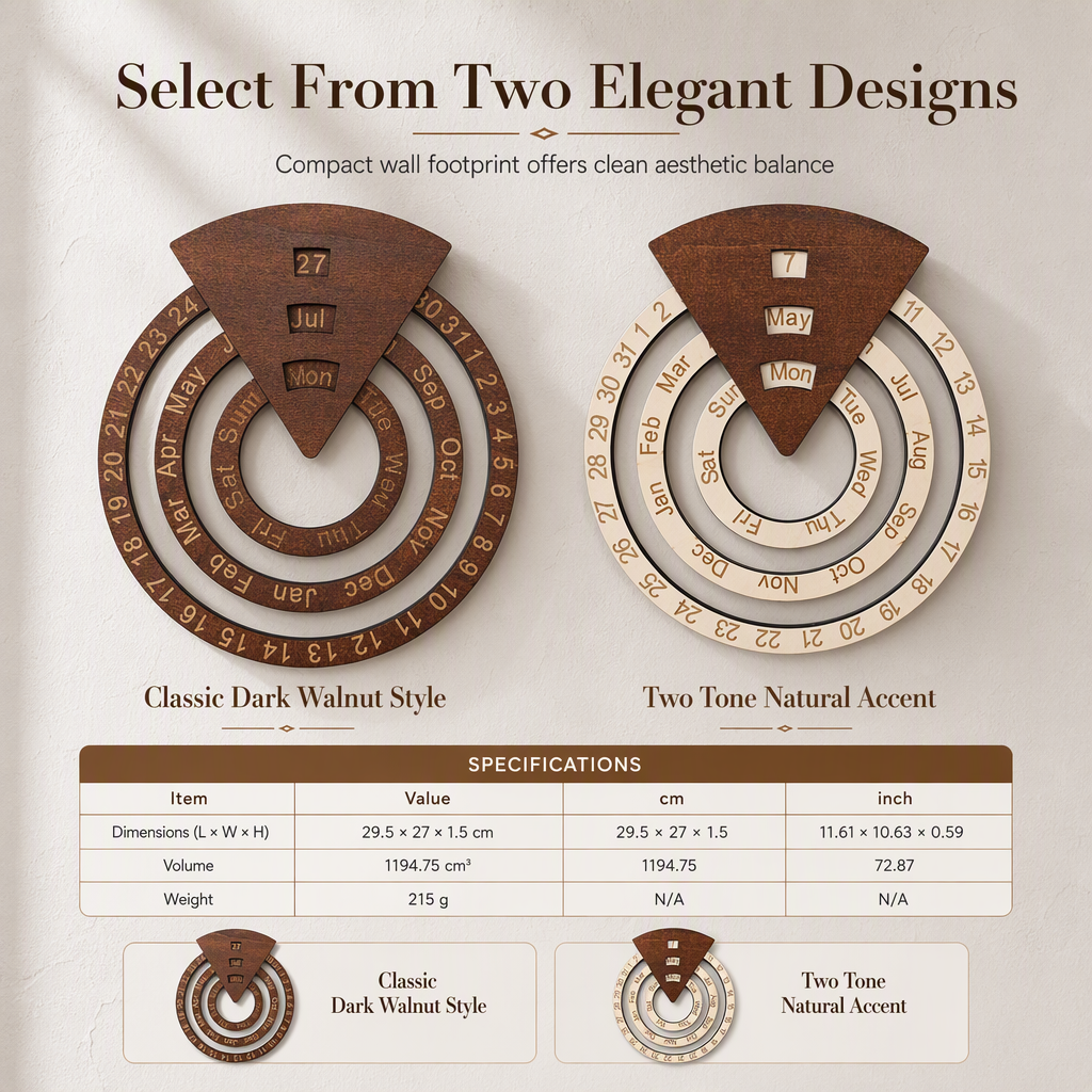 💥Circular Wooden Rotating Perpetual Calendar – Artistic, Interactive, Timeless ✨