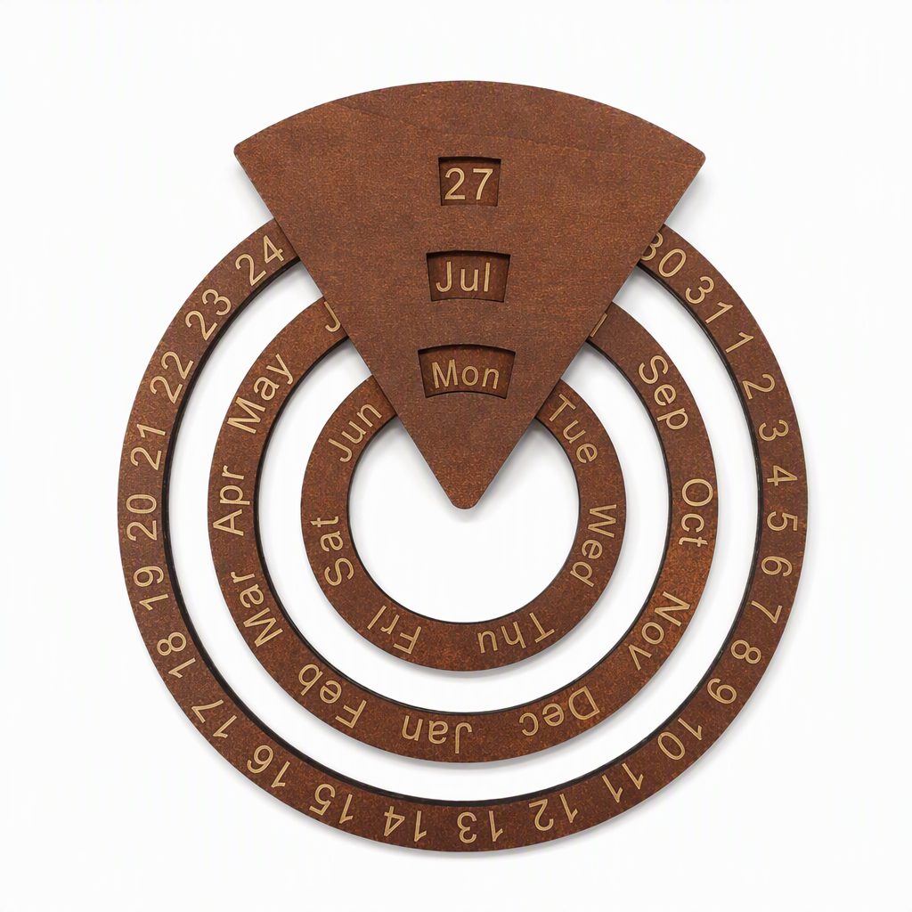 💥Circular Wooden Rotating Perpetual Calendar – Artistic, Interactive, Timeless ✨