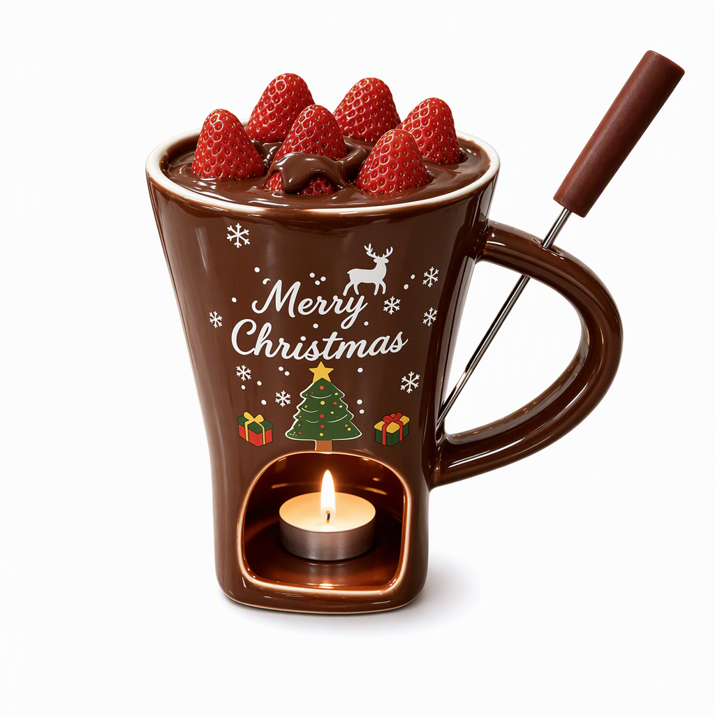 Christmas Ceramic Chocolate Fondue Mug Set
